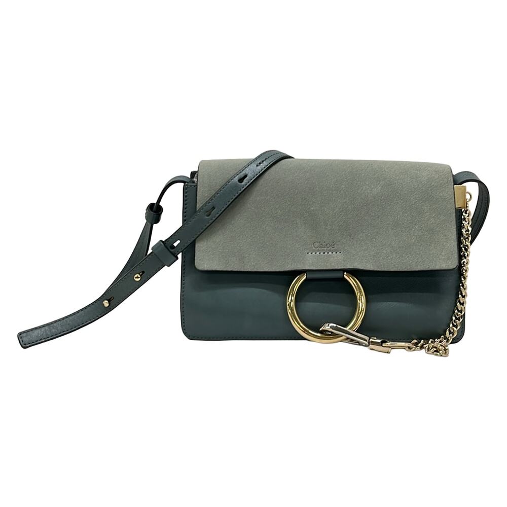Chloé Faye Small Shoulder Bag Shoulder Bag Blue Gray Dark Gray Suede Leather